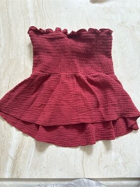 Sky and Sparrow Cranberry Smocked Ruffle Tube Top